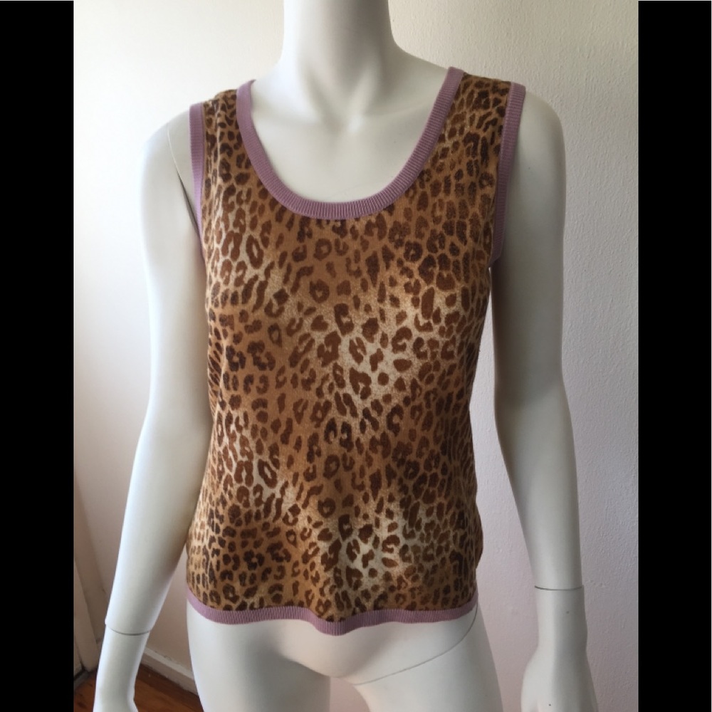 Striking animal print tank w/ lavender ribbed trim